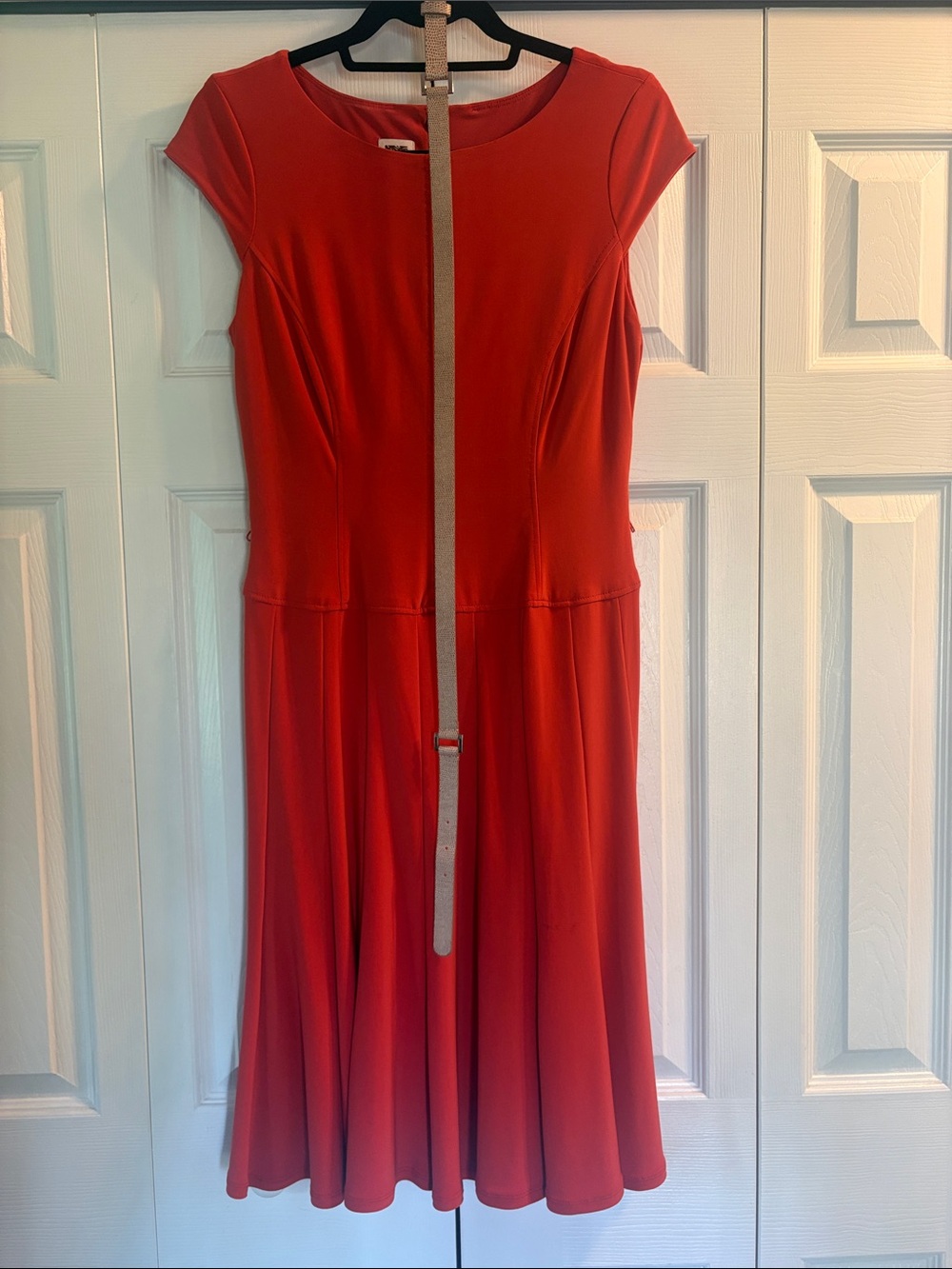 Classic Orange-Red Fit-and-Flare Dress - Women